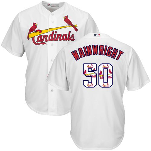 Cardinals #50 Adam Wainwright White Team Logo Fashion Stitched MLB Jersey